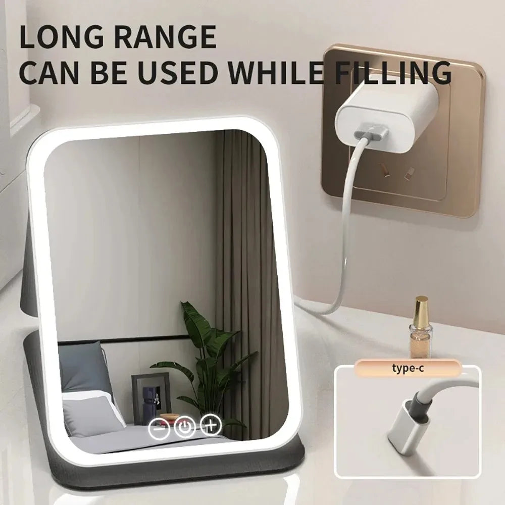 USB Rechargeable 3 Colors LED Makeup Mirror Pocket Mirror Touch