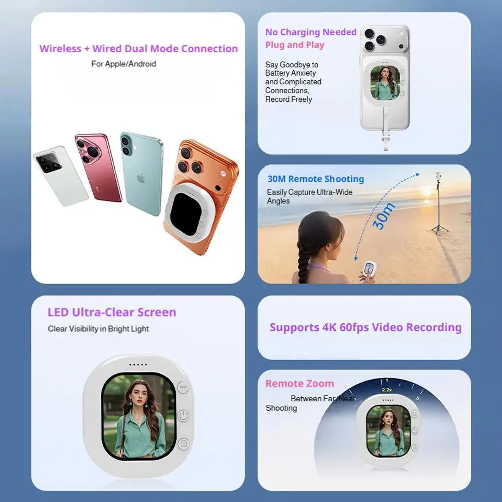 Portable Vlogging Mirror Phone Clip Adjustable Rear Lens Selfie
