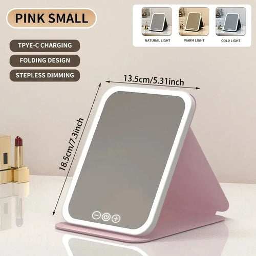 USB Rechargeable 3 Colors LED Makeup Mirror Pocket Mirror Touch