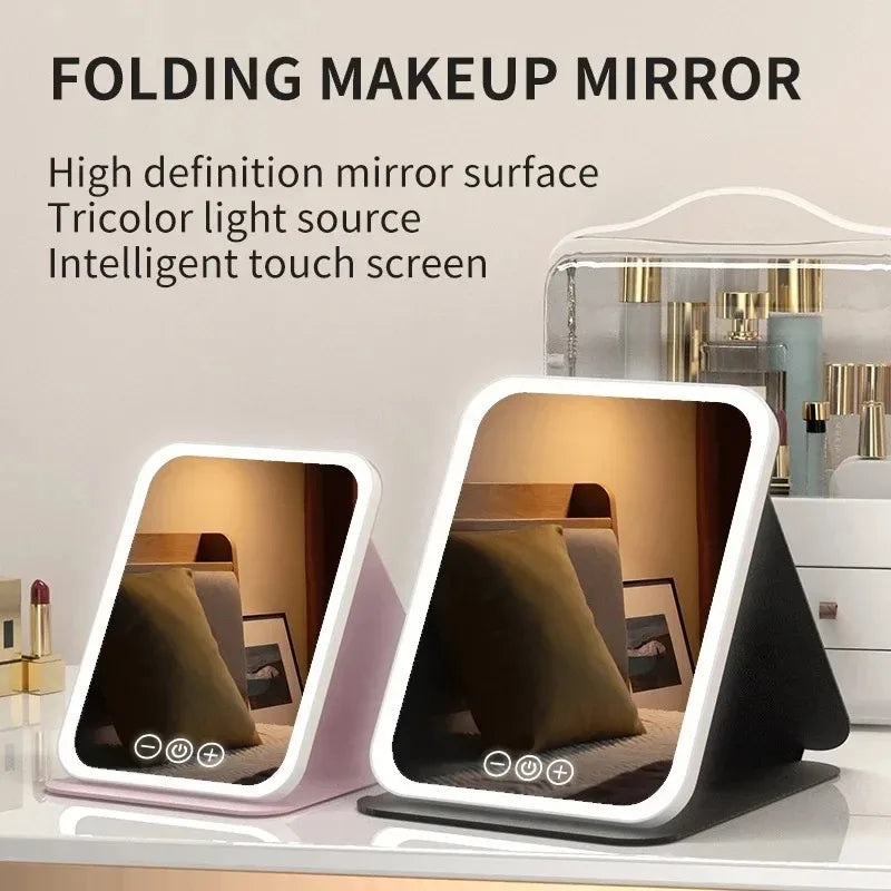 USB Rechargeable 3 Colors LED Makeup Mirror Pocket Mirror Touch