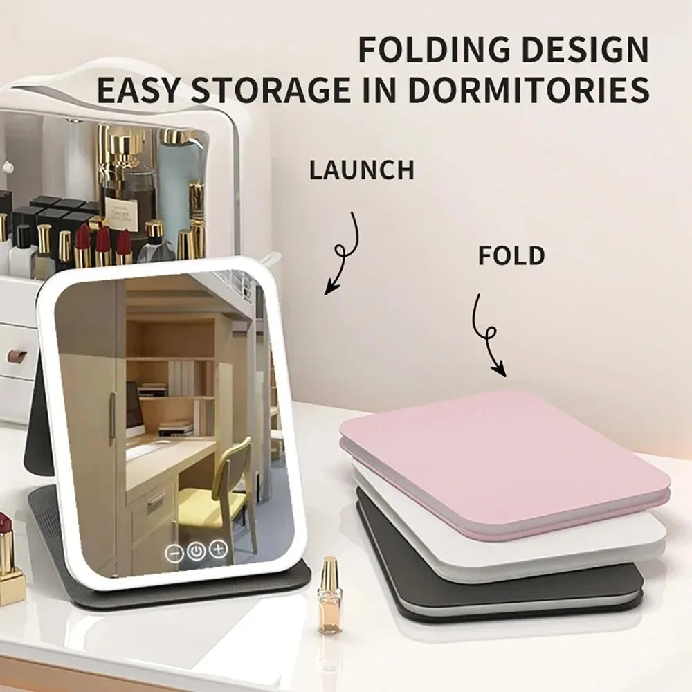USB Rechargeable 3 Colors LED Makeup Mirror Pocket Mirror Touch