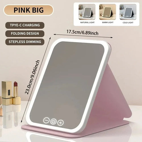 USB Rechargeable 3 Colors LED Makeup Mirror Pocket Mirror Touch