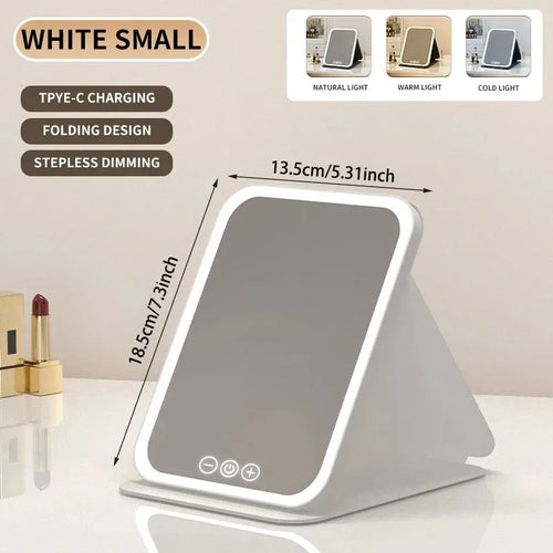 USB Rechargeable 3 Colors LED Makeup Mirror Pocket Mirror Touch