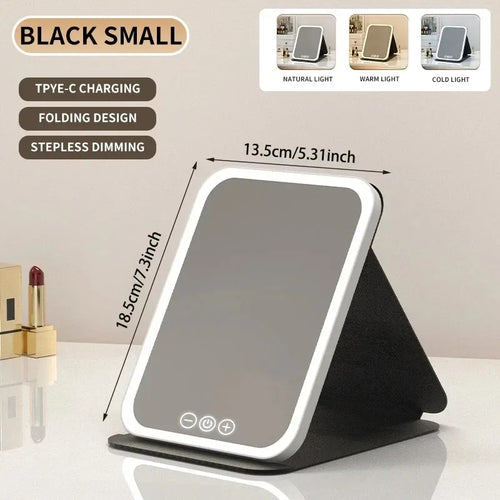 USB Rechargeable 3 Colors LED Makeup Mirror Pocket Mirror Touch