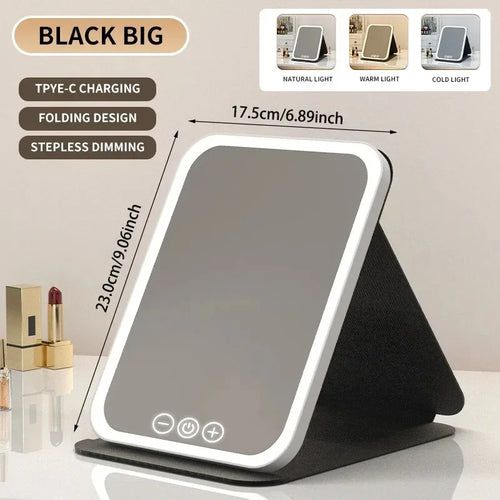USB Rechargeable 3 Colors LED Makeup Mirror Pocket Mirror Touch