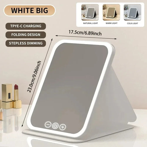 USB Rechargeable 3 Colors LED Makeup Mirror Pocket Mirror Touch