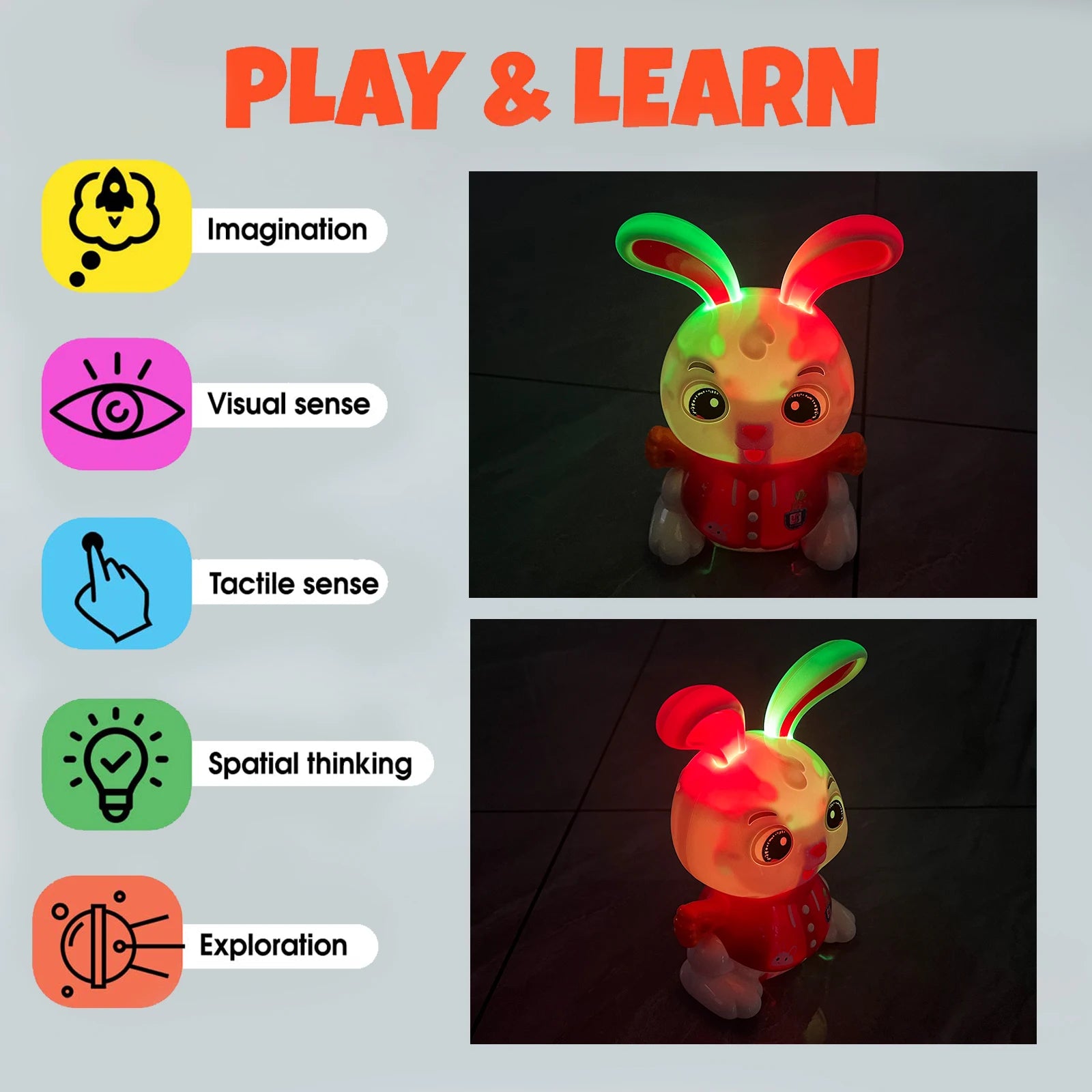 Cute Bunny Electric Toy for Babies 360° Rotation with Colorful Sound And Light Effects Adorable Gift for Baby Development