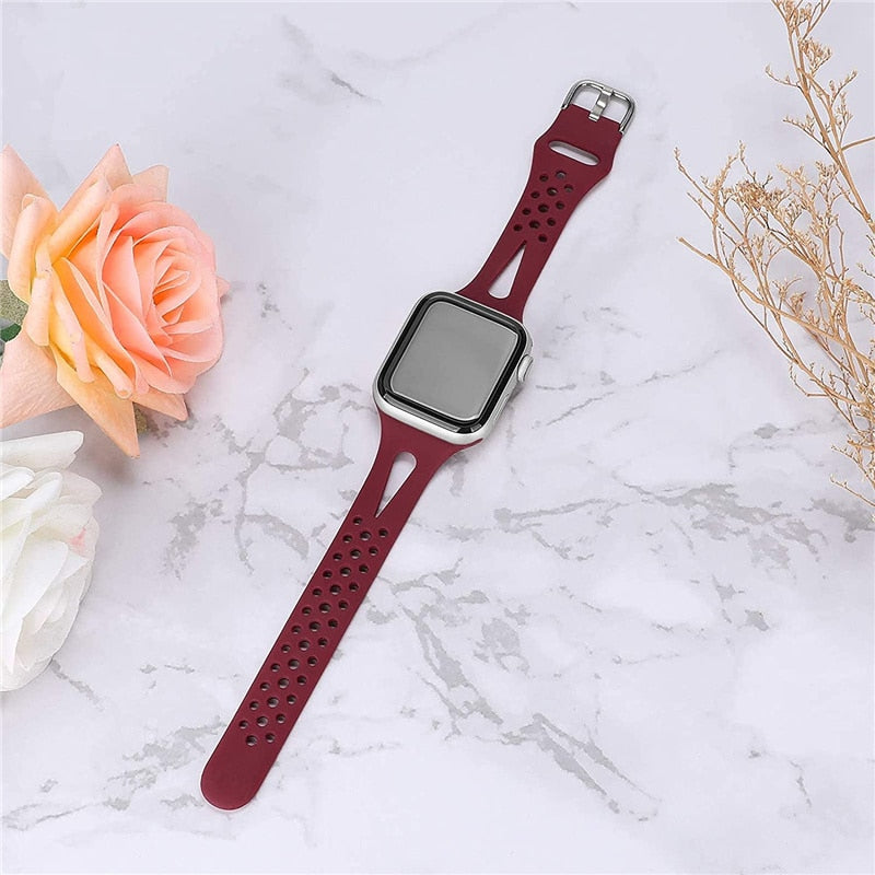 Slim strap for Apple watch band 44mm 40mm 42mm 38mm Silicone watchband correa bracelet for iwatch series 7 6 5 4 3 SE 45mm 41mm