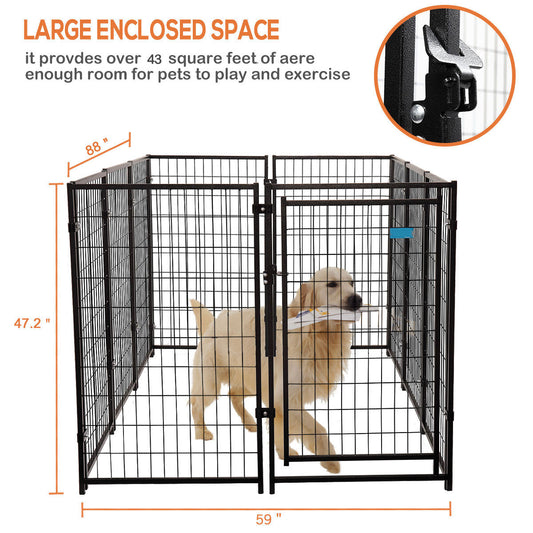 10-Panel Heavy Duty Metal Dog Kennel, Pet Playpen With Door, Outdoor Backyard Fence for Dogs Pets,  Black